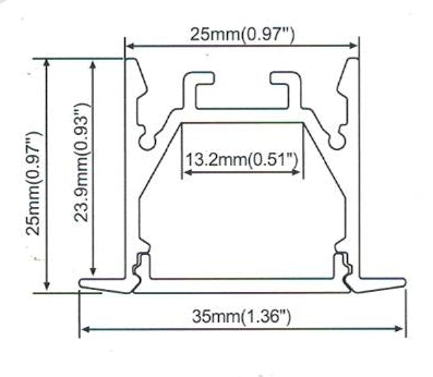 1 Meter 39.4" LED Aluminium Channel 25mm(H) x 35mm(W) suit for max 13.2mm width strip light