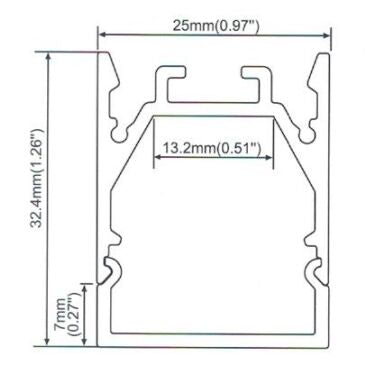 PB-AP-GL-106 LED Aluminium Channel 1 Meter(39.4inch) Recessed 32.4mm(H) x 25mm(W) suit for max 13.2mm width strip light