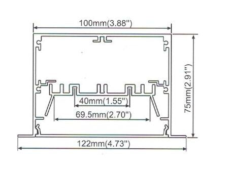 LED Aluminium Channel 1 Meter(39.4inch) Recessed 75mm(H) x 100mm(W) suit for max 69.5mm width strip light