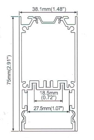 LED Channel Slim LED Profile 75mm(H) x 38mm(W) suit for max 27.5mm width strip light