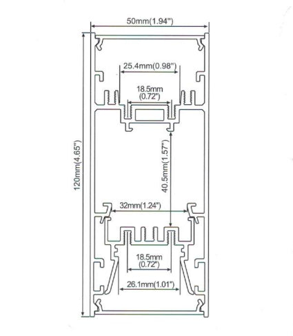 PB-AP-GL-50120 LED Aluminium Channel Pendant 120mm(H) x 50mm(W) suit for max 26mm width strip light