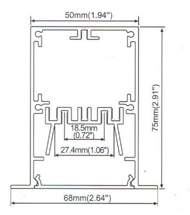 LED Aluminium Extrusion Recessed 75mm(H) x 68mm(W) suit for max 27.4mm width strip light