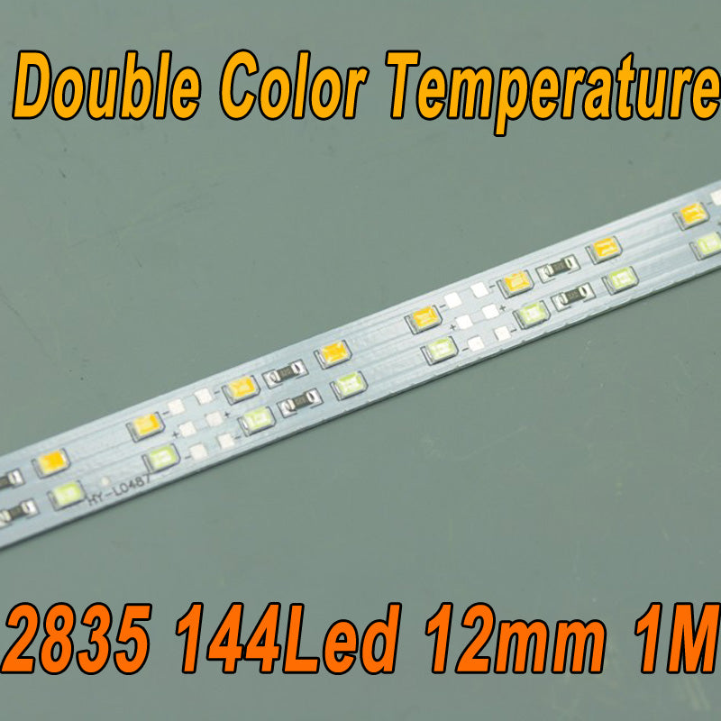 Double Row 39.3inch 2835 Rigid LED Strips Pure White Warm White  Double Color Temperature 144LED 1M 12V DC Aluminium Rigid Strip Light