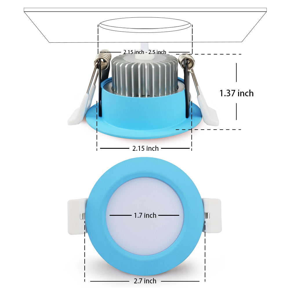 3W LED RECESSED LIGHTING DIMMABLE BLUE DOWNLIGHT, CRI80, LED CEILING LIGHT WITH LED DRIVER