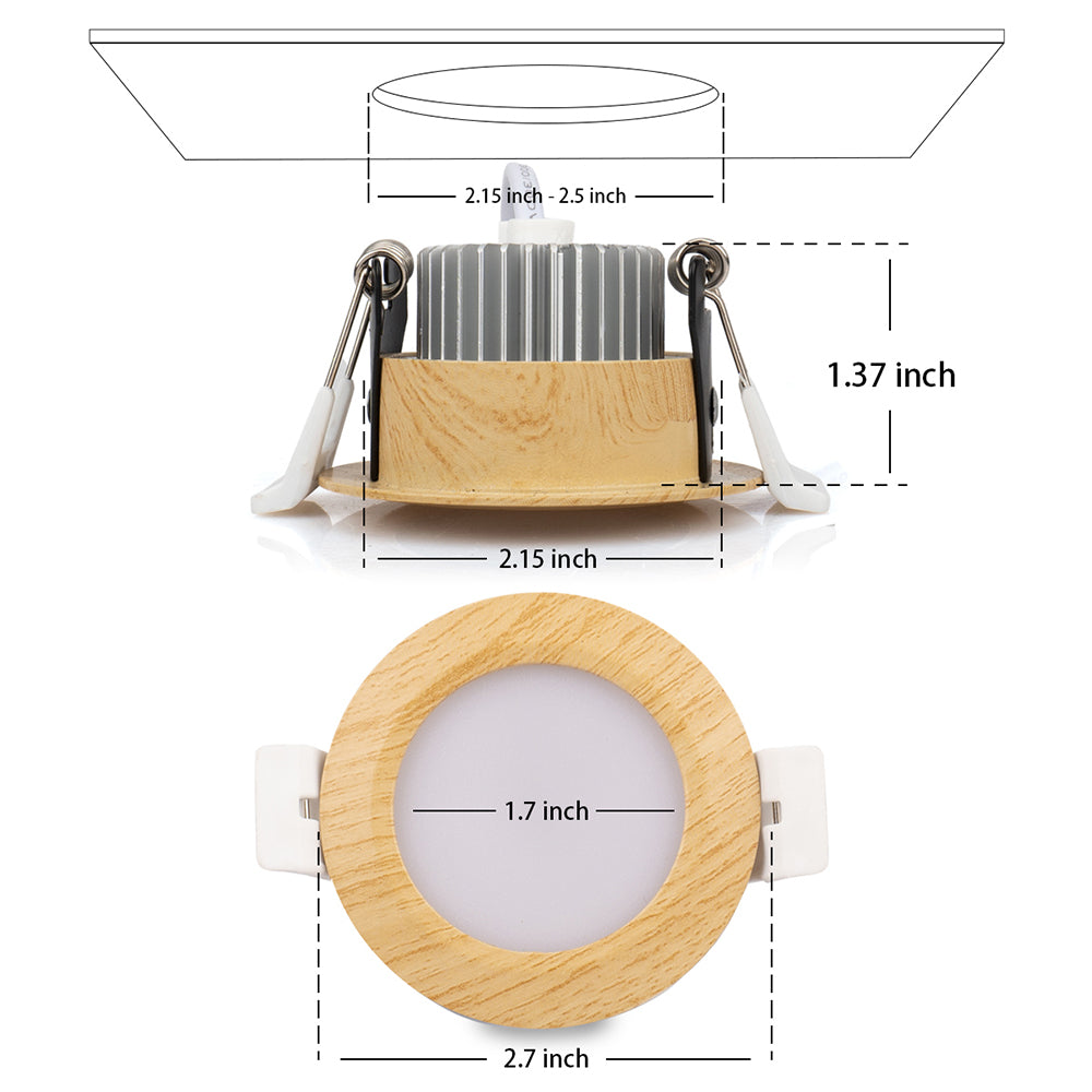 3W LED RECESSED LIGHTING DIMMABLE WOOD GRAIN  DOWNLIGHT, CRI80, LED CEILING LIGHT WITH LED DRIVER