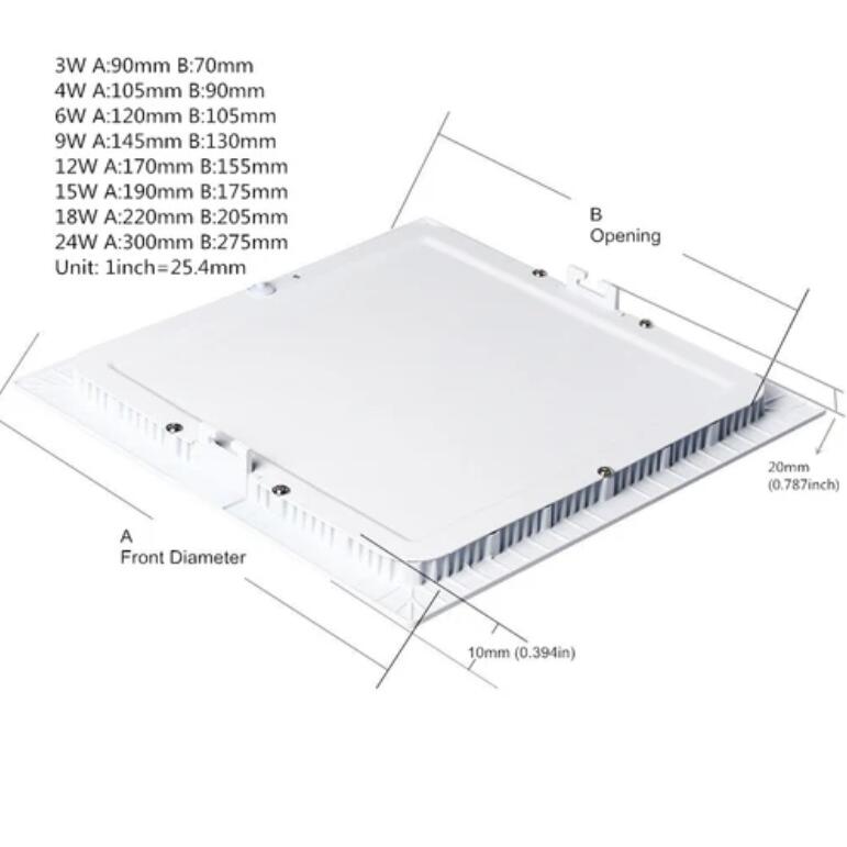 White Trim LED Panel Light 10mm Thick Square Shape Low Profile Recessed Ceiling Panel Lamp 100-240V AC
