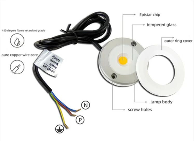 2Pack 3W Waterproof LED Puck Light IP65 Rated LED Undercabinet Light Dimmable Outdoor LED Wall Light