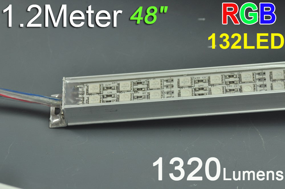 1.2Meter 12V Double Row 48inch Superbright Waterproof  5050 RGB Color Changing LED Rigid Strip Bar 132LEDs