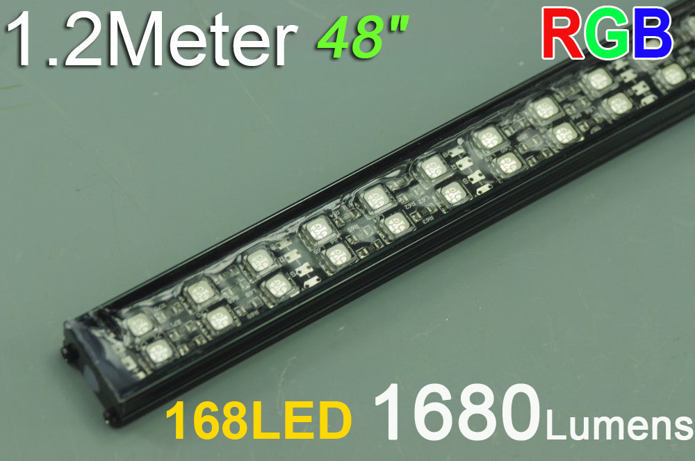 Black Double Row 1.2Meter 48inch 12V Superbright Waterproof  5050 RGB Color Changing LED Rigid Strip Bar 168LEDs