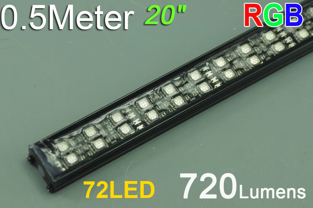 Black Double Row 0.5Meter 20inch 12V Superbright Waterproof  5050 RGB Color Changing LED Rigid Strip Bar 72LEDs