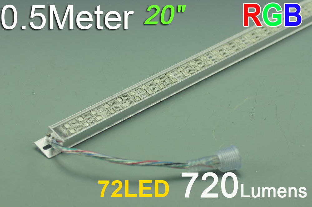 Double Row 0.5Meter 20inch 12V Superbright Waterproof  5050 RGB Color Changing LED Rigid Strip Bar 72LEDs