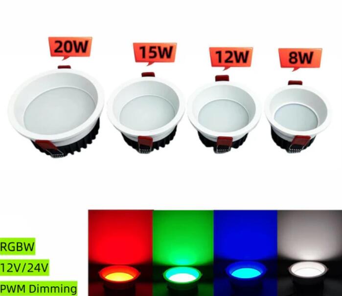 4 Pack RGBW Super Bright Modern Recessed LED Lighting 12W 12V/24V White Round LED Embedded Panel Lights Aluminum Indoor Ceiling Downlight Hotel Lighting Bar Lighting Dancing Room Lighting Restaurant Lighting
