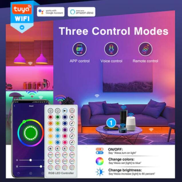 32.8FT (10Meters) with 300LEDs RGB Color Changing LED Strip Light WiFi APP Controlled Compatible with Alex Google Voice Controlled LED Strip Light Kit