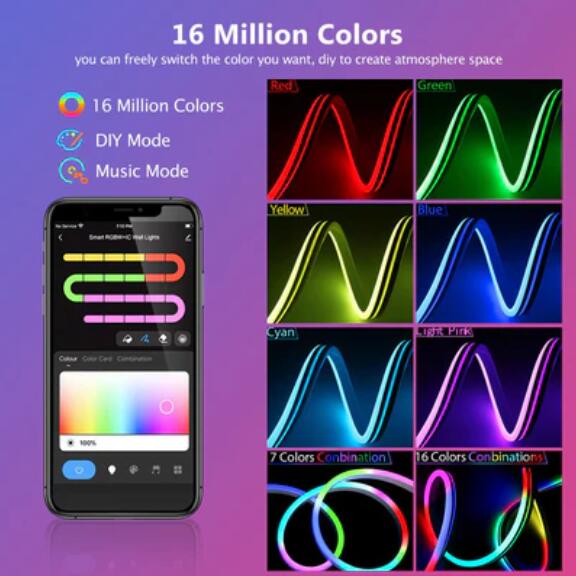 RGB Dream Color LED NEON Strip Light Kit in 16.4FT with 300LEDs Lighting Kit with APP Controlled Sound Active function Wireless Remote Control