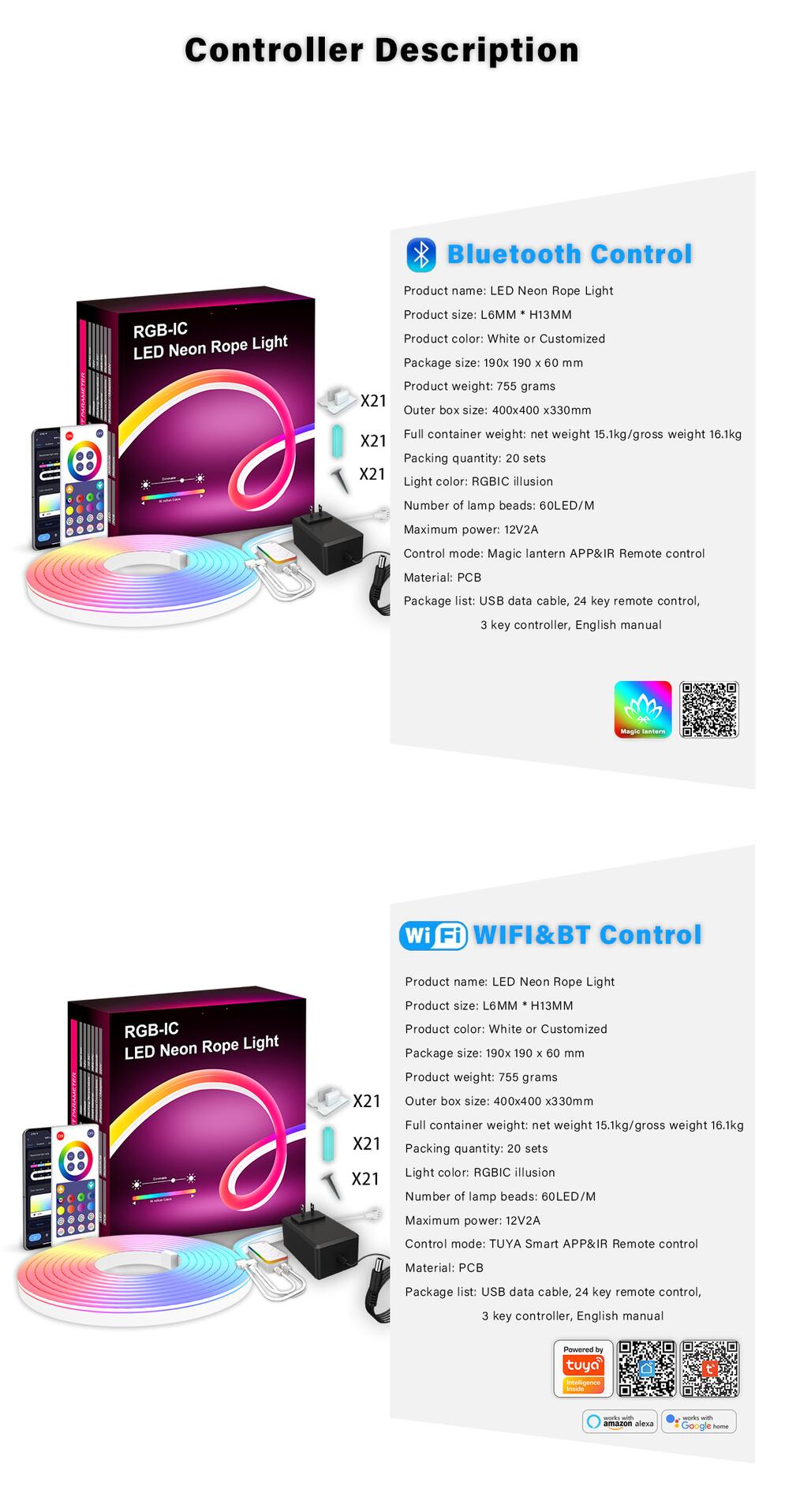 RGB Dream Color LED NEON Strip Light Kit in 16.4FT with 300LEDs Lighting Kit with APP Controlled Sound Active function Wireless Remote Control