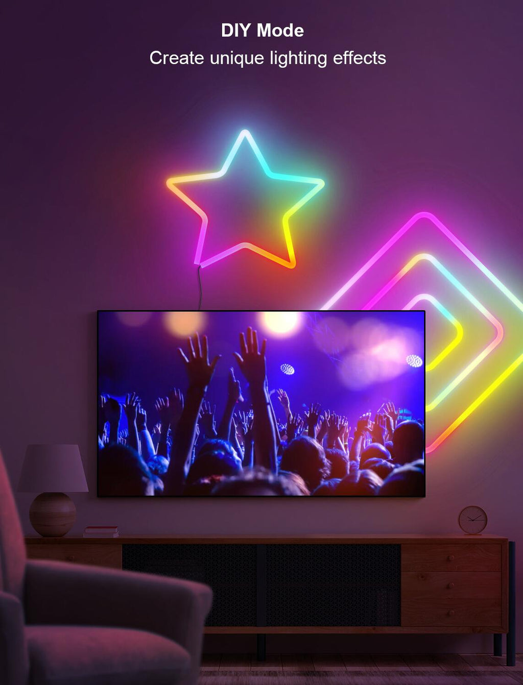 RGB Dream Color LED NEON Strip Light Kit in 16.4FT with 300LEDs Lighting Kit with APP Controlled Sound Active function Wireless Remote Control