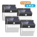 4 Pack 172 LEDs Solar Lights Outdoor Wireless Waterproof Security Solar Motion Sensor Wall Lights