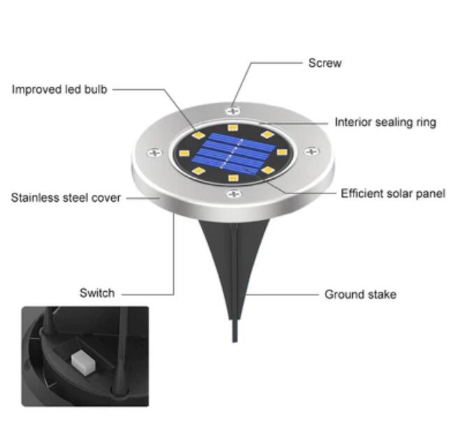 8 pack Solar Garden Light Outdoor 8 LED Waterproof In-Ground Outdoor Landscape Lighting