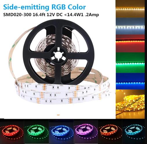 SMD020 Side Emitting RGB Color Changing LED Strip Lights, 16.4FT/5M 60LEDs Per Meter LED Tape