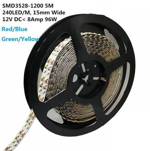 12V Red/Blue/Green/Yellow Dimmable LED Strip Light 15mm Double Row SMD3528-1200 1200LM 240 LEDs/Mtr