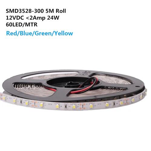12V Red/Blue/Green/Yellow Dimmable Flexible LED Strips SMD3528-300 300LM 60 LEDs/Mtr 8mm Width