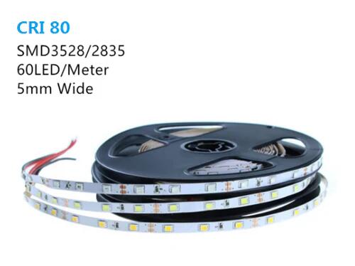 12V Dimmable SMD3528-300 Flexible LED Strips 60 LEDs Per Meter 8mm Width 300lm Per Meter