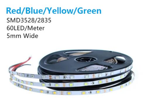Red/Blue/Greem/Yellow Color Super Slim 5mm Wide White FPCB Background DC 12V Dimmable SMD3528-300 Flexible LED Strips 300 lm Per Meter