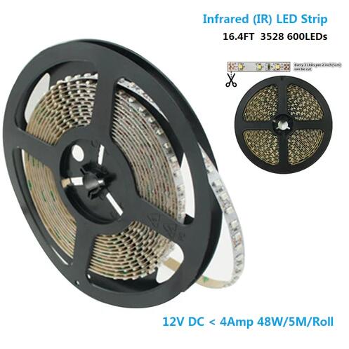 DC12V SMD3528-600-IR InfraRed 850nm | 940nm Flexible IR LED Strips, 120LEDs 9.6W Per Meter Tape Light