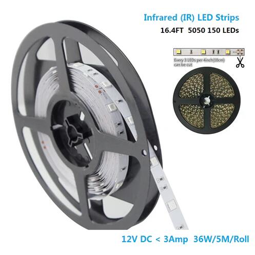 DC12V SMD5050-150-IR InfraRed 850nm I 940nm LED Strips, 30LEDs 7.2W Per Meter IR LED Light