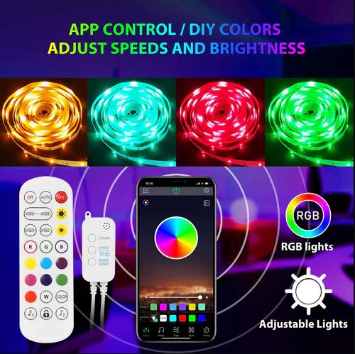 32.8Ft (2x 5M) SMD5050-150 LED Strip Light 5050 RGB Set 10m RGB LED Strip Lights Waterproof Outdoor w/ Power Supply & Controller
