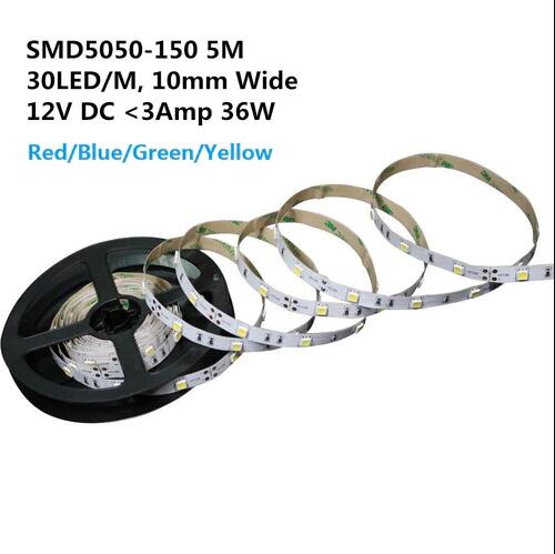 DC 12V Red/Blue/Green/Yellow Dimmable SMD5050-150 Flexible LED Strips 30 LEDs Per Meter 10mm Width 450lm Per Meter
