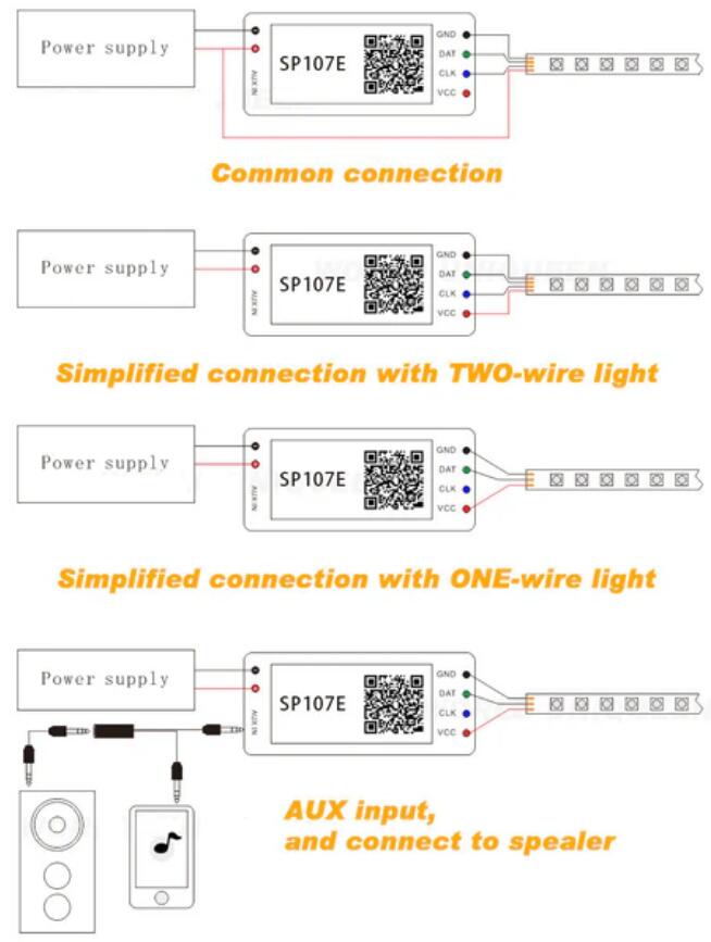 5V-24V DC Wireless SP107E Bluetooth Music Symphony Controller for Dream Color Magic Color Addressable Color Changing LED Flexible Strip Lights Max 960Pixels Controllable