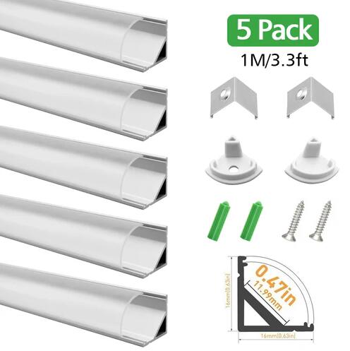 Silver Corner LED Aluminum Profile V02 16x16mm V-Shape Curved Cover Corner Mounting Aluminum Channel