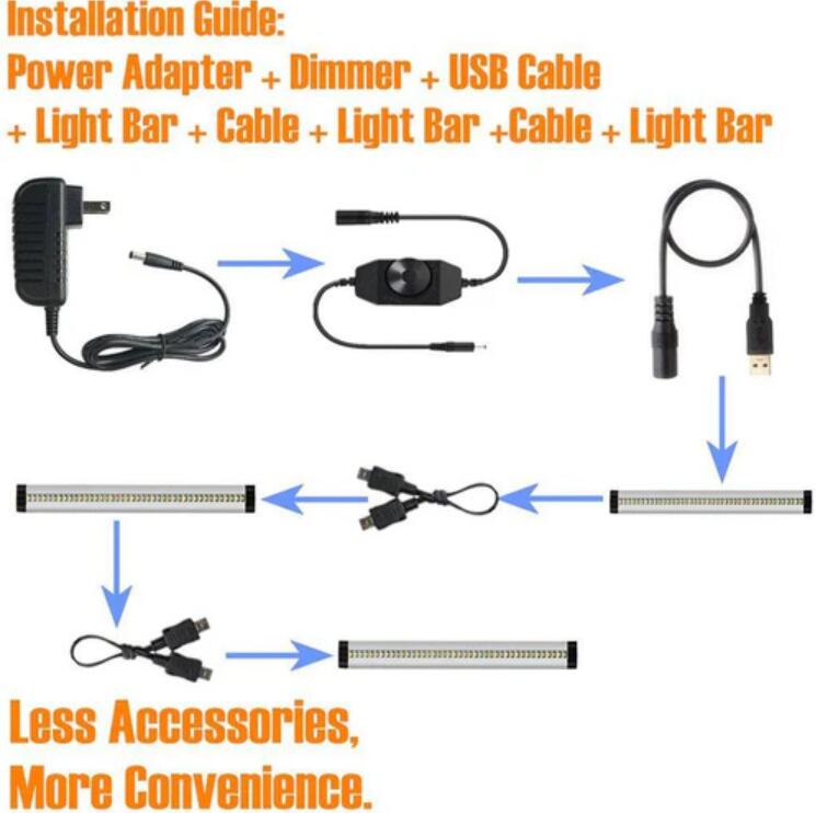 3pcs Pack Silver Finish LED Under Cabinet Lighting Kit Dimmable CRI90 Ultra Thin SMD2835 12V 15W 900 Lumens with Dimmer & Power Supply Included