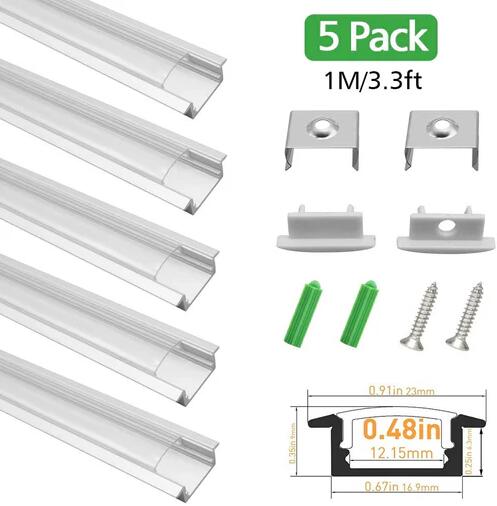 Silver U01 9x23mm U-Shape LED Aluminum Channel System for LED Strip Light Installation