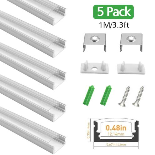 Silver U02 Profile 9x17mm U-Shape LED Aluminum Channel System for LED Strip Light Installations