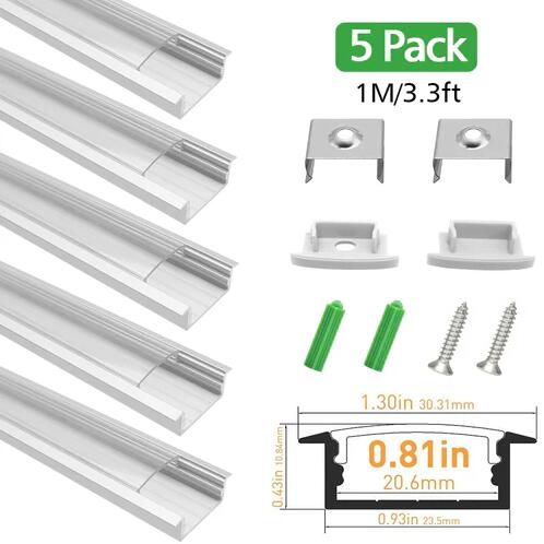 Silver U03 Profile 10x30mm U-Shape LED Aluminum Channel System Aluminum Profile