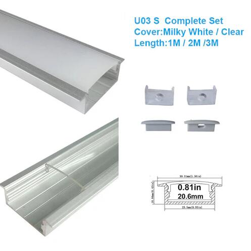 Silver U03 Profile 10x30mm U-Shape LED Aluminum Channel System Aluminum Profile