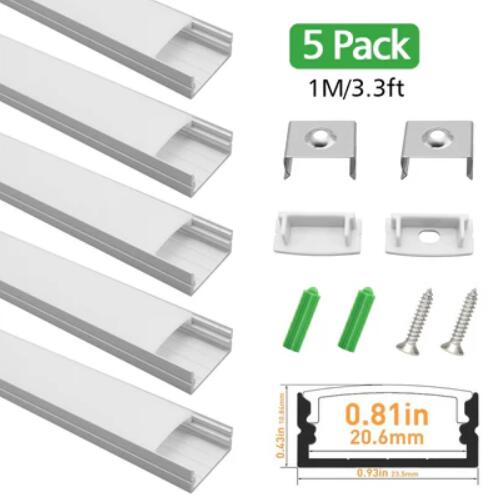 Silver U04 10x23mm U-Shape LED Aluminum Profile Aluminum Extrusion for LED Strip Light Installation