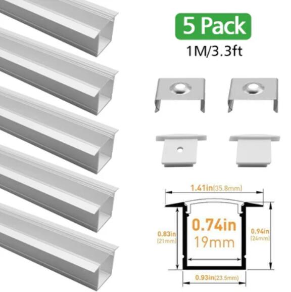 Silver U05 36x24mm U-Shape LED Aluminum Profile Kit for LED Strip Installation