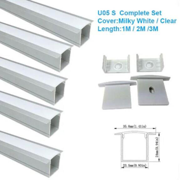 Silver U05 36x24mm U-Shape LED Aluminum Profile Kit for LED Strip Installation