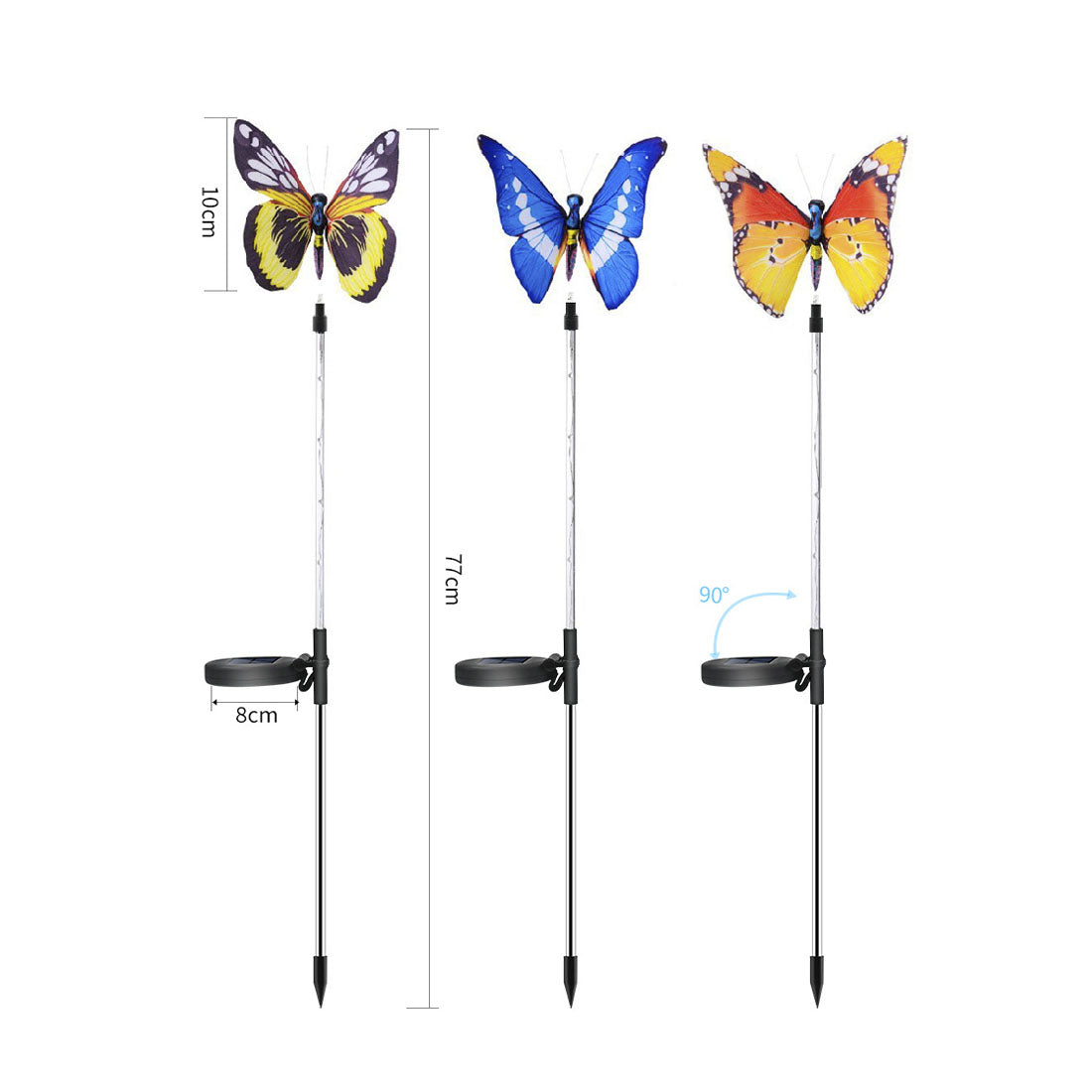 Solar Butterfly Lights, 3 Pack Garden Solar Lights Outdoor, Multi-Color Changing LED Solar Lights, Solar Stake Light with IP65 Waterproof Fiber Optic Butterfly Decorative Lights