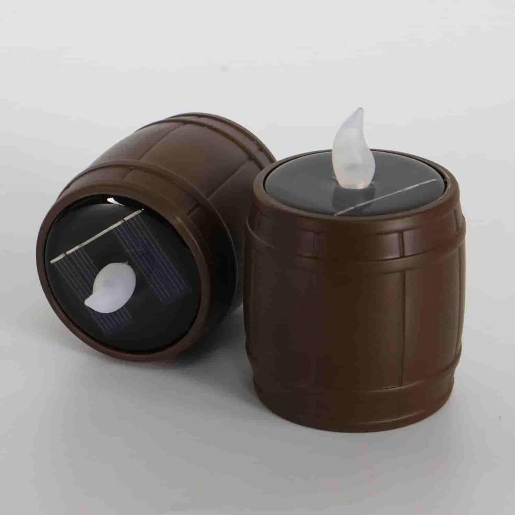 Solar Candle Lights, Wooden Barrel LED Solar Lights Creative Home Decor LED Candle Lights