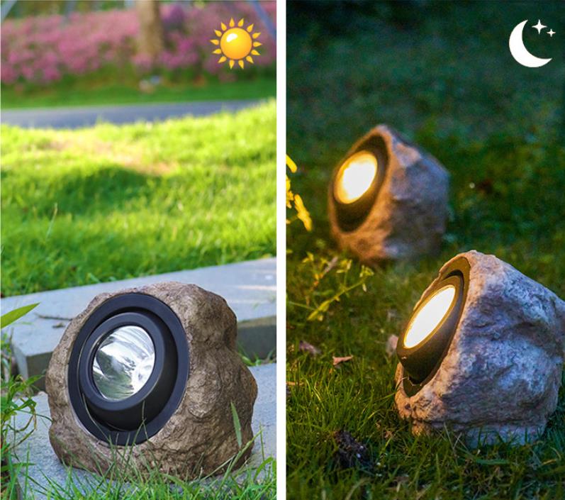 Solar Stone Light, Waterproof Resin Simulation Stone Light for Garden Lawn Path Landscape Spotlight