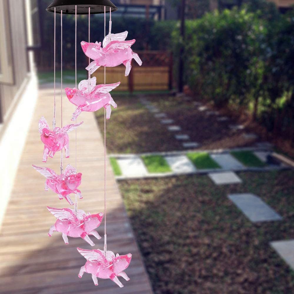 Solar Wind Chimes, Pig Solar Wind Chimes Outdoor Decorative Lights For Patio Garden Window Holiday Gifts