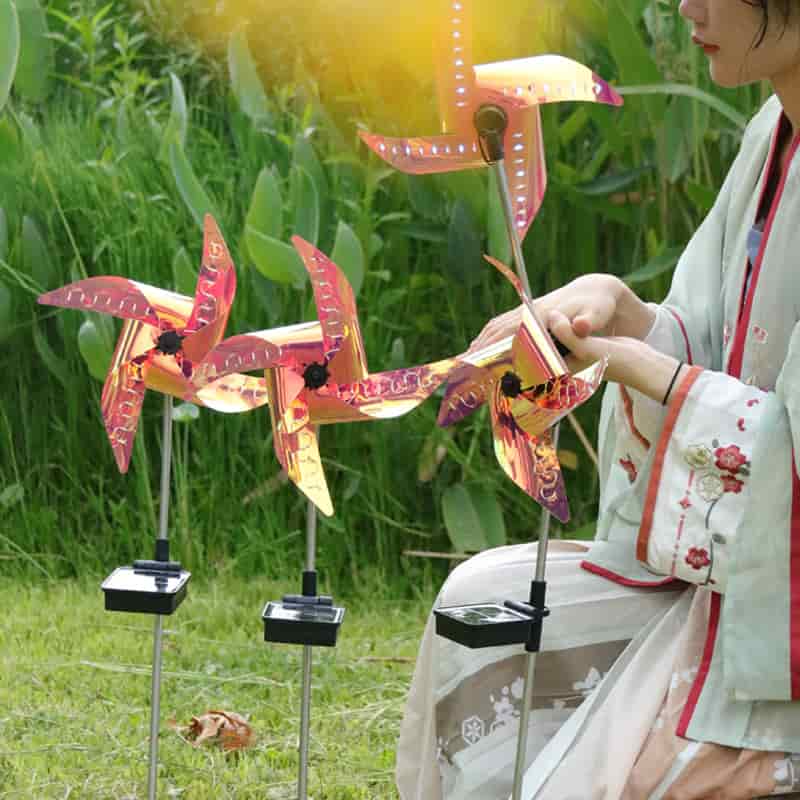 Solar Windmill Light, Outdoor Waterproof Solar Ground Plug Light For Garden Path Lawn Party Decoration (2 Pack)