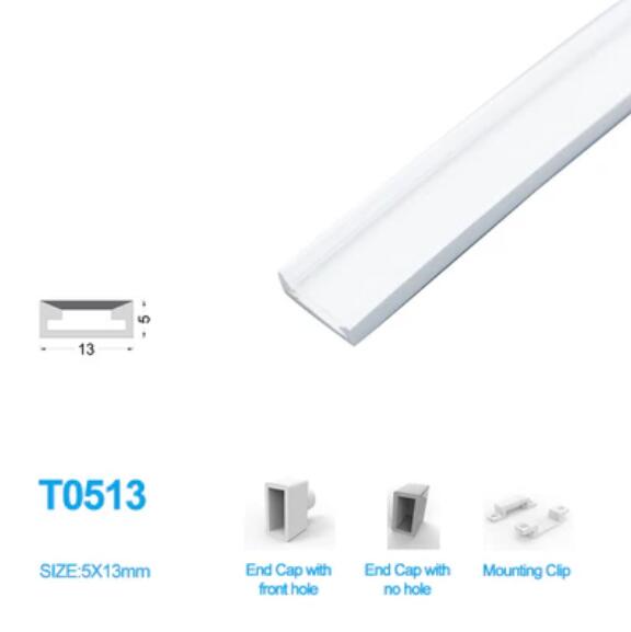 1M/5M/10M/20M Pack of T0513 LED Neon Light Housing Kit with End Caps and Mounting Clips, Flexible Neon Channel Fit for 10mm Wide LED Strip Lights