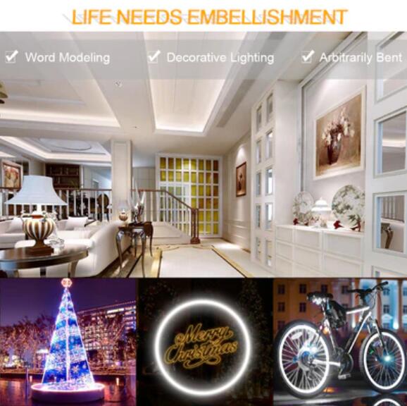 1M/5M/10M/20M Pack of T0606 LED Neon Light Housing Flexible Neon Channel Fit for 3mm Wide LED Strip Lights