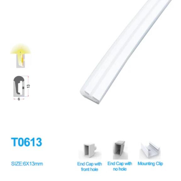 1M/5M/10M/20M Pack of T0613 Edge Lighting LED Neon Light Housing Kit with End Caps and Mounting Clips, Flexible Neon Channel Fit for 8mm Wide LED Strip Lights