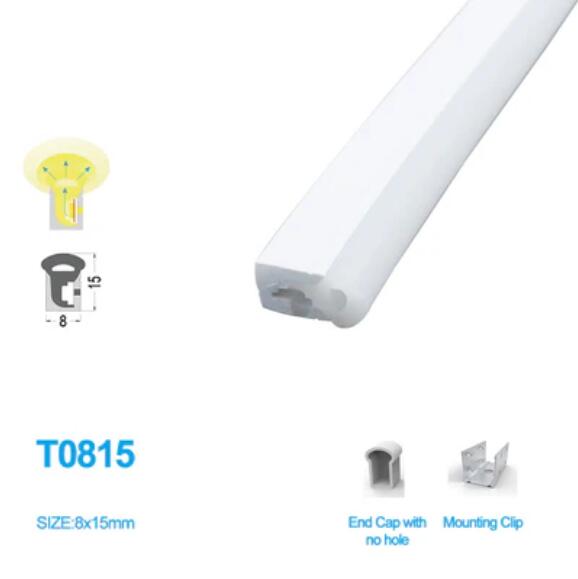 1M/5M/10M/20M Pack of T0815 LED Neon Light Housing Kit with End Caps and Mounting Clips, Flexible Neon Channel Fit for 5mm Wide LED Strip Lights